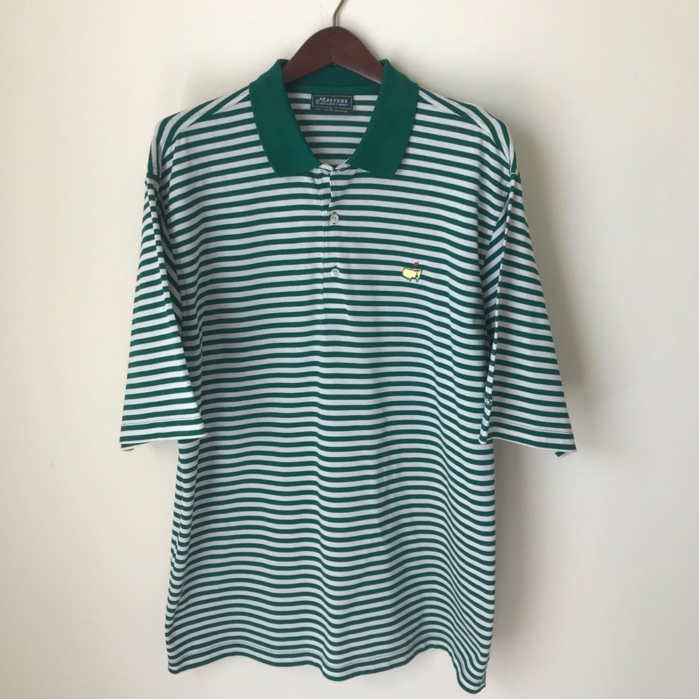 Masters Men’s Green White Striped Golf Shirt Large
